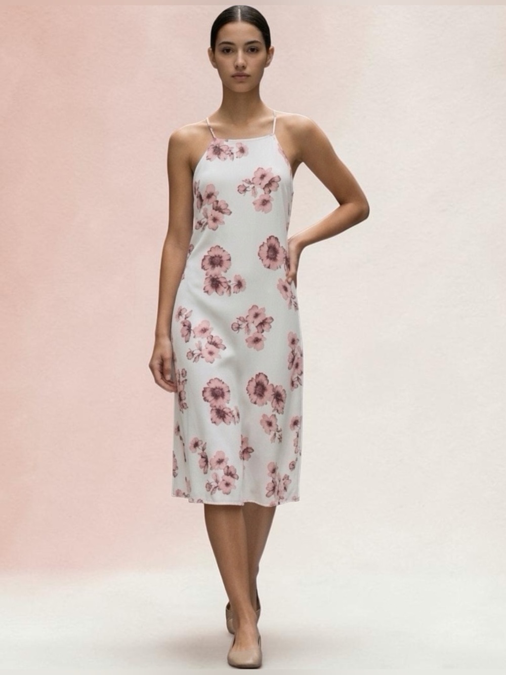 Brandy Melville White Pink Floral Midi Dress One Size Cottagecore